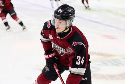 Canadain hockey player skating across the ice